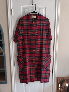 VTG 60s 70s Mr Mort Red Green Royal Stewart Tartan Plaid Mod Shift Dress M L